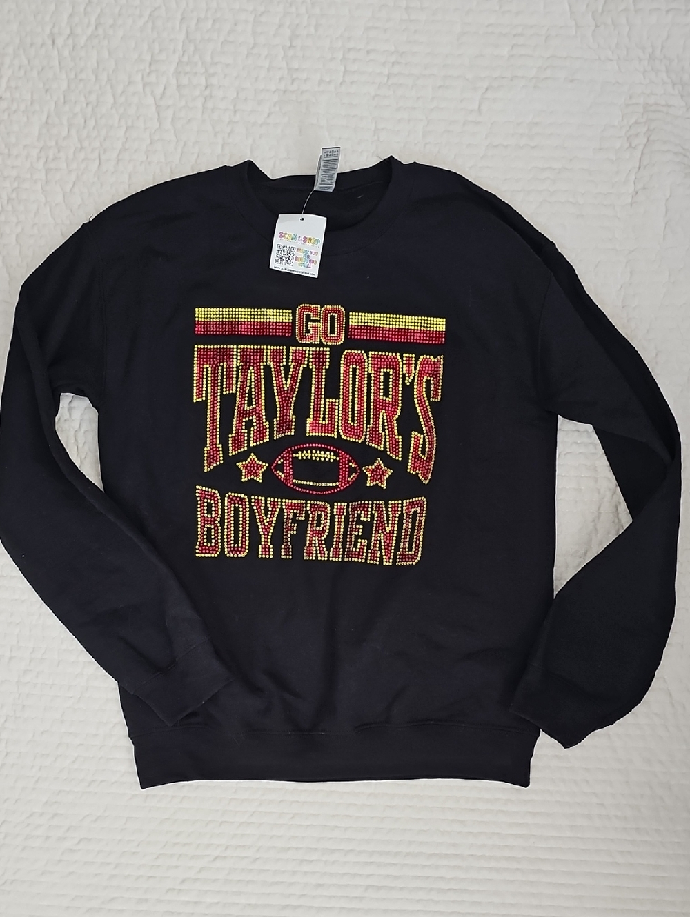 Black 'Go Taylor's Boyfriend' Rhinestone Crewneck Sweatshirt